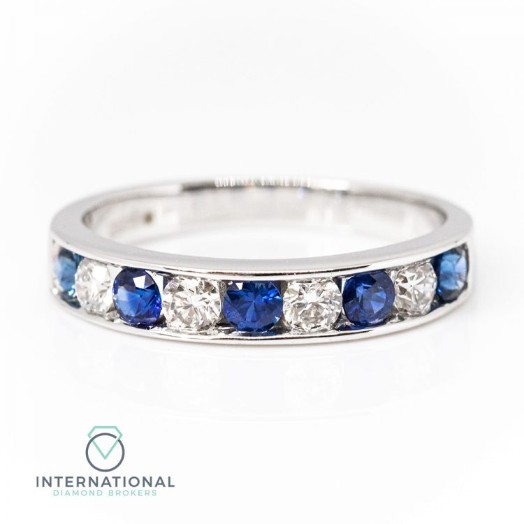 18ct White Gold, Channel Set Sapphire & Diamond Half Eternity Ring