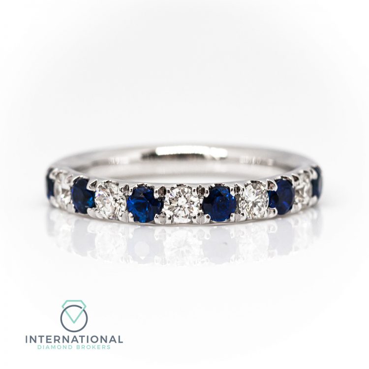 18ct White Gold, Claw Set Sapphire & Diamond Half Eternity Ring