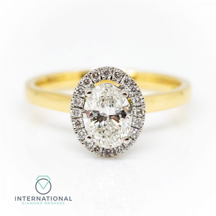 18ct Yellow Gold & 1.05ct Oval Diamond Halo Engagement Ring