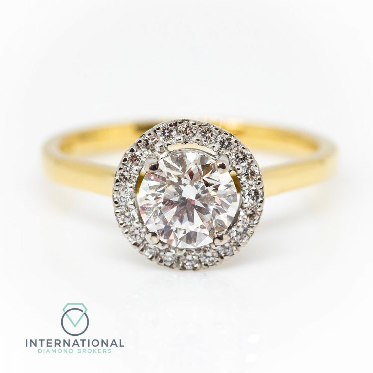 18ct Yellow Gold & Diamond Round Halo Engagement Ring