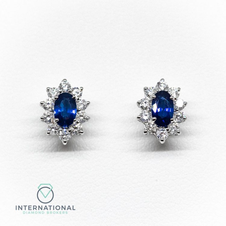 18ct White Gold, 1.00ct Sapphire & Diamond Marquise Cluster Earrings