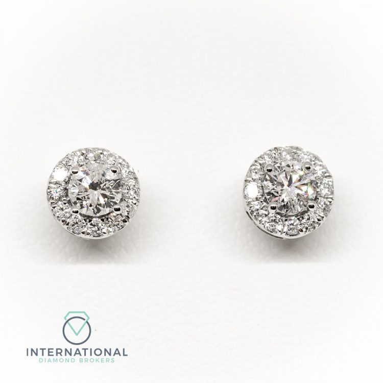 18ct White Gold & 1.05ct Diamond Halo Cluster Earrings