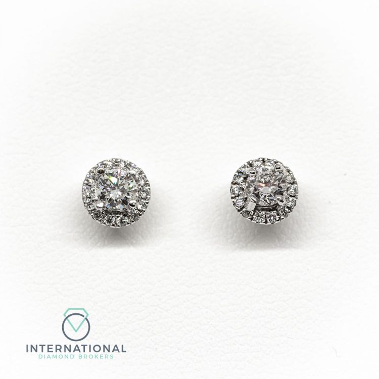 18ct White Gold & 0.60ct Diamond Halo Cluster Earrings