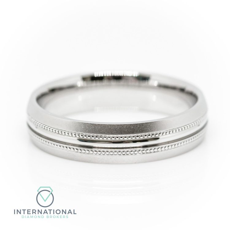 Gents 5mm Palladium Brushed & Polished Millegrain Patterned Wedding Ring