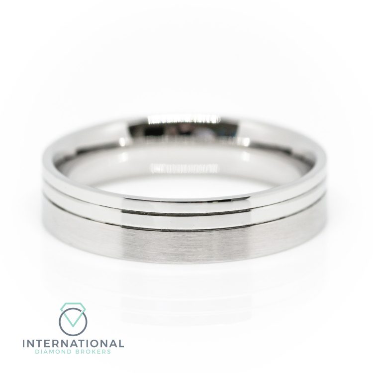 Gents 5mm Palladium Brushed & Polished Patterned Wedding Ring
